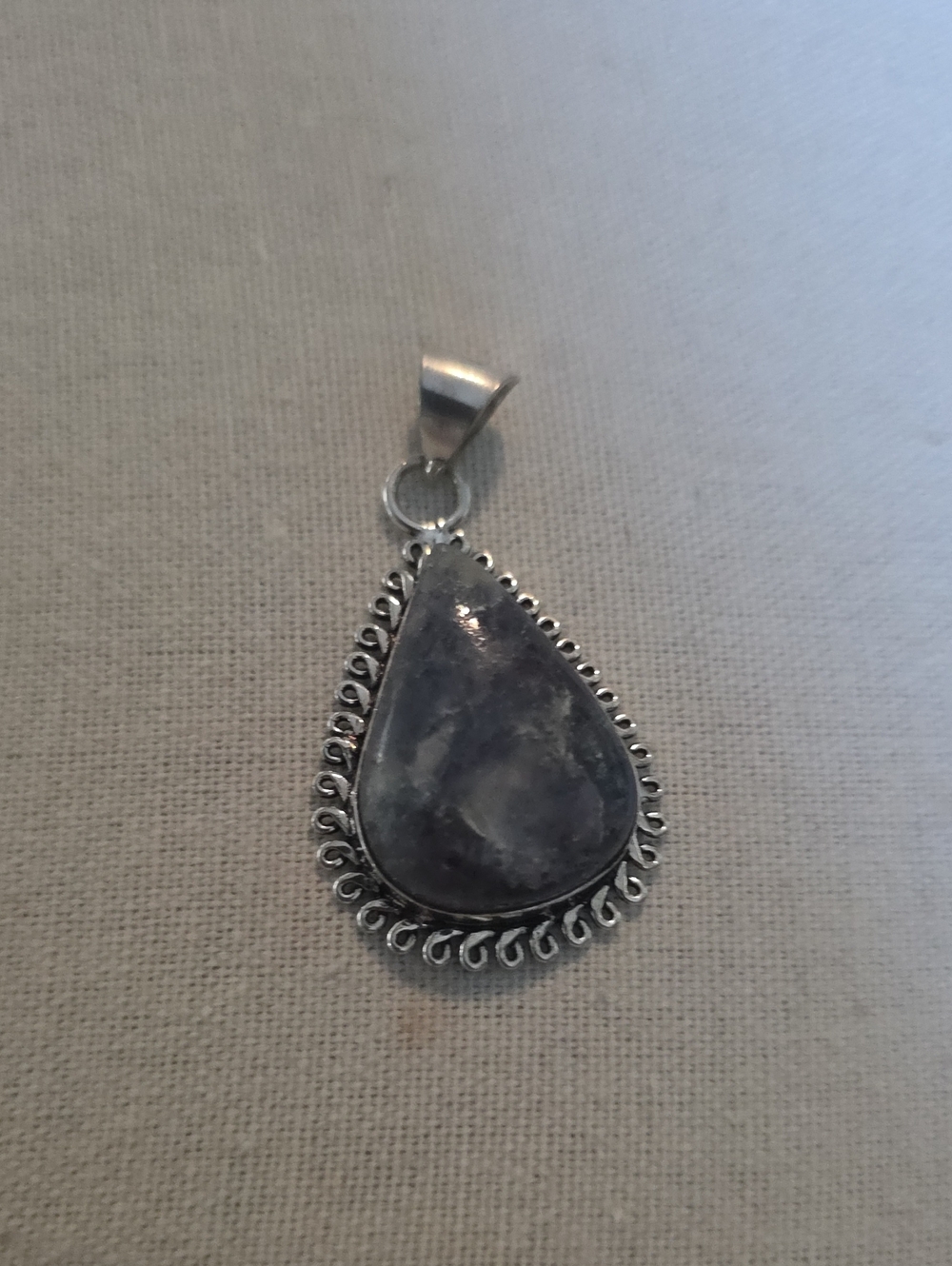 Sterling Silver Teardrop Blue-Gray Stone Pendant